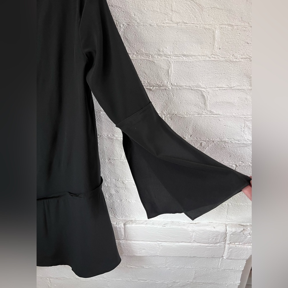 Tibi Silk Drop Waist Mini Dress Black Long Sleeve Shift Size 4 Natural Fiber LBD - Picture 12 of 16